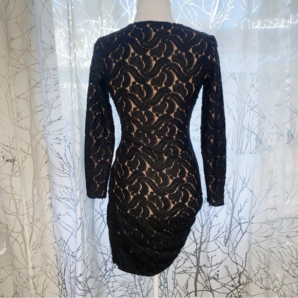 A.L.C ALC Scarlett crewneck long sleeve nude black lace mini dress - Picture 7 of 12